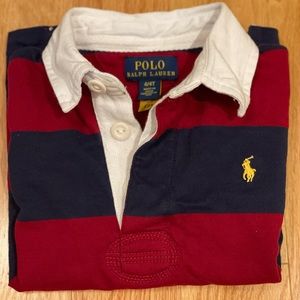 Polo Ralph Lauren long sleeve 4/4T; striped burgundy & navy blue; white collar.